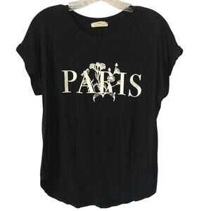 Rebel Society Top Small Womens Top Paris Graphic Black White Short Roll Sleeve